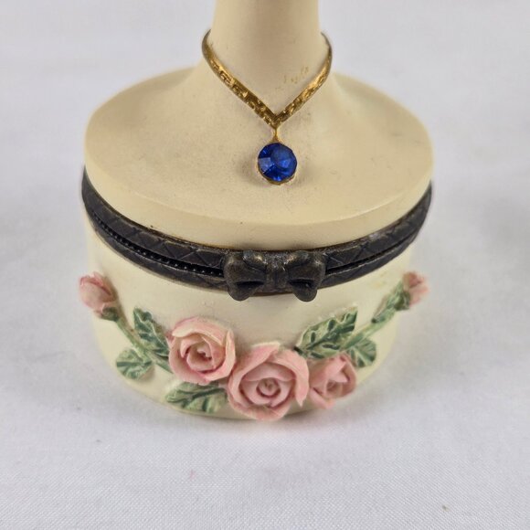 Set of 2 Trinket Boxes Ladies Wearing Hats Floral Accents on Base Resin Crystal - Picture 11 of 16